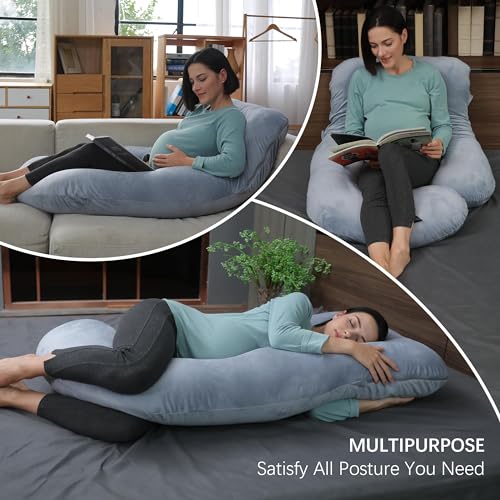 Image of MOON PARK Pregnancy Pillows for Sleeping - Non Compressed Packaging, U Shaped Full Body Maternity Pillow with Removable Cover - Support for Back, Legs, Belly, HIPS - 57 Inch - Grey