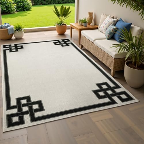 Oriental Weavers Torrey Indoor/Outdoor Rug - 1530I - 5'3" x 7'3" - in Light Grey/Black - Classic Casual Style, Water, Stain and Fade Resistant, Hose Clean, Patio, Outdoor Living Area Rug