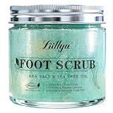 Liillya Fußpeeling mit Meersalz, Teebaumöl & Pfefferminzöl, Fußpflege Peeling gegen raue Haut & trockene Füße, Hornhautentferner für glatte Fersen & weiche Haut, 300g