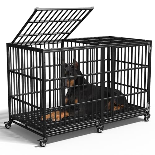 Extra Large Dog Crate for Large Dogs, 64 inches Heavy Duty Dog Crate,Indestructible Dog Kennel for High Anxiety Dogs, Lockable Wheels, Double Door, Removable Tray