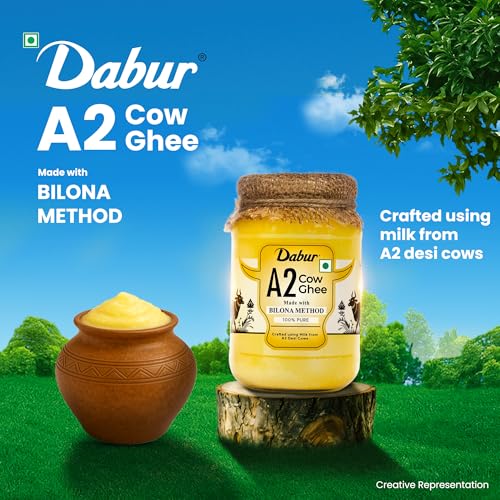 Image of Dabur A2 Cow Ghee - 500ml | Rich in Vitamin A & Antioxidant properties | Made with Bilona method | Helps balance Vata & Pitta Dosha | Crafted using milk from A2 desi cows | 100% pure