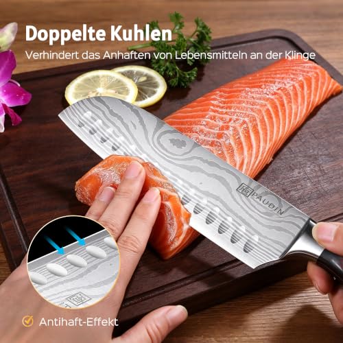 PAUDIN 17,8cm Santoku-Messer, 5Cr15MoV Stahl Pakkaholzgriff Superscharf – Ansicht 6