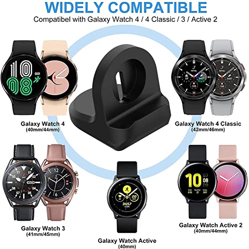 Image of Mizi Nightstand Charger Stand Dock, Silicone Charging Non-Slip Base Dock Station Holder Bracket For Samsung Watch Active, Active 2, Watch 3, Watch 4, Watch 4 Classic, Watch 5 - Black, USB, Black