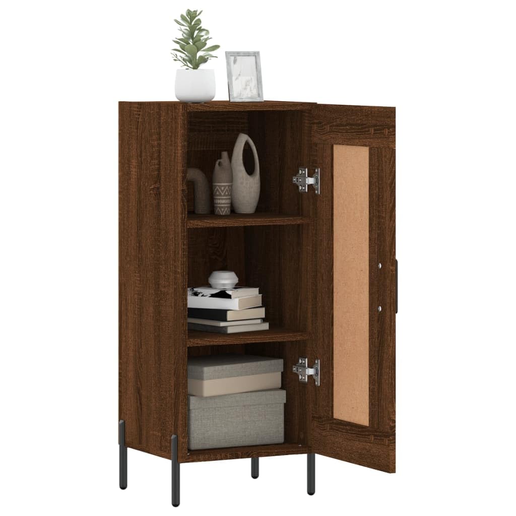 Kredens o wyglądzie dębu, materiał drewnopochodny z metalowymi nogami, 34,5 x 34 x 90 cm, komoda do salonu z 3 półkami, szafa do salonu, do korytarza, jadalni, szafki pomocniczej i kredens