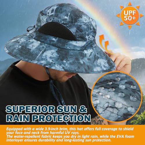 Image of Wide Brim Sun Bucket Hat, Waterproof Boonie Hat for Men & Women | UPF 50+ UV Protection, Adjustable Fit, Chin Strap & Sweatband, Foldable Durable for Fishing Hiking Garden Beach