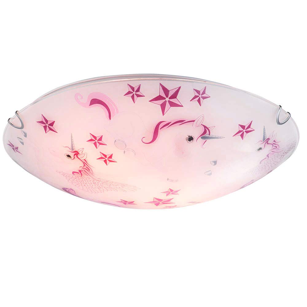 GLOBO Glas Decken Leuchte Kinder Zimmer Beleuchtung Einhorn Mädchen Lampe rosa weiß 40609-2