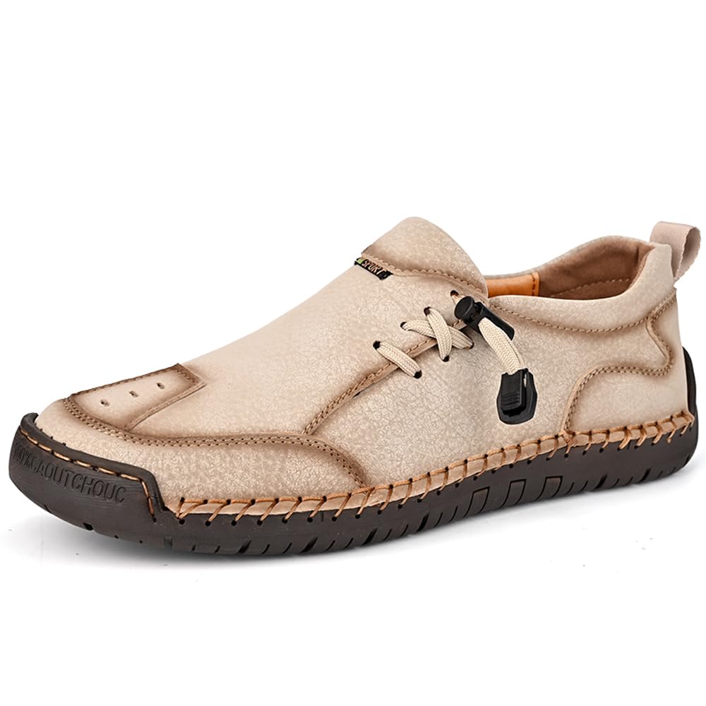 Hombres Mocasines De Cuero Hecho a Mano Costura Casual Transpirable Caminar Slip-On Cómodo Al Aire Libre Zapatos De Oficina