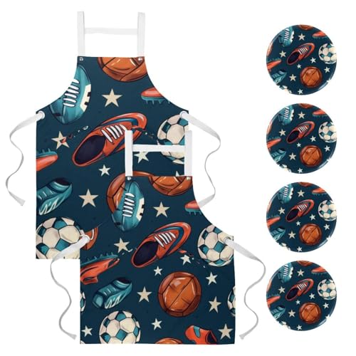 Lot de tabliers de cuisine avec broches football pour éviter les taches de graisse