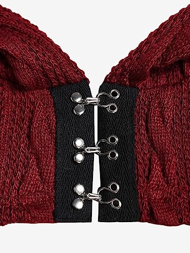 Image of ROSE GAL Women Lace Trim Ruched Cami Tank Top and Hooded Hook Eye Cable Knit Cropped Shrug Sweater