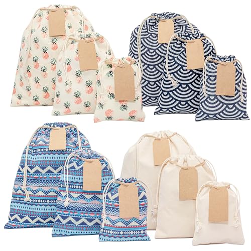 12 pcs Reusable Gift Bags with Tags & String