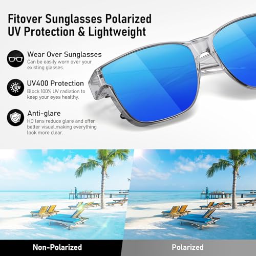 Image of GEGURI Polarized Sunglasses Fit Over Glasses for Men Women, Oversized Square Sun Glasses UV400 Protection Shades