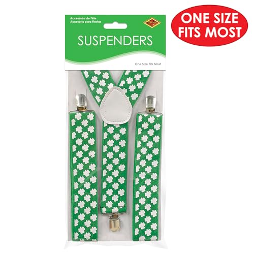 Beistle St. Patricks Shamrock Suspenders, 1ct, Green/White
