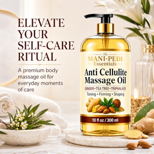Image of TMPE Anti-Cellulite Massage Oil with Triphaladi, Ginger & Tea-Tree Oils | Toning, Firming & Shaping. No More Bumpy Skin, Strawberry Legs| Shape-Up Slimming | Cellulite Remover for Legs - 300ml (Pack Of 2)