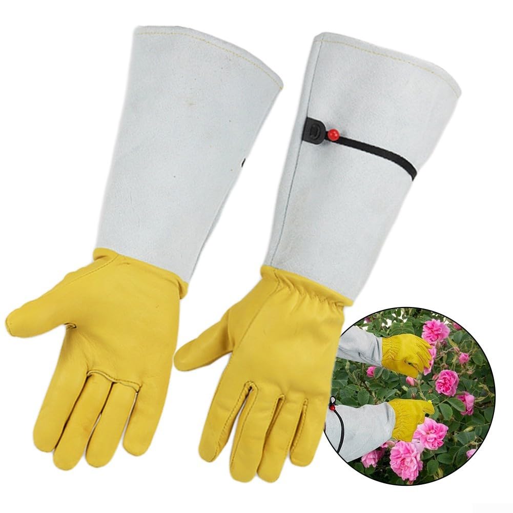 Guanti da giardinaggio resistenti per potatura, resistenti alle spine, in pelle di capra e pelle di vacchetta, con protezione lunga dell'avambraccio per paesaggistica e diserbo