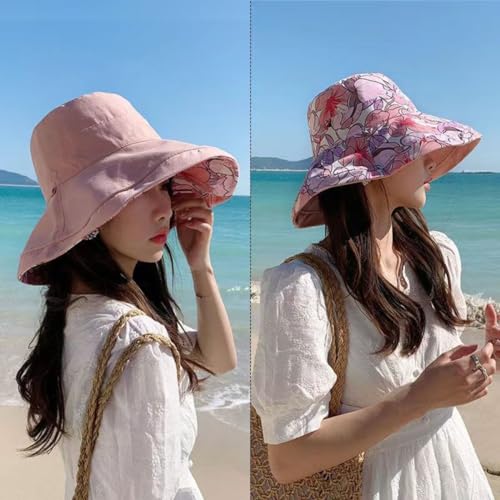 Reversible Bucket Hat Women UV Sun Protection Wide Brim Fisherman Hat Summer Beach Travel Cap - Image 5