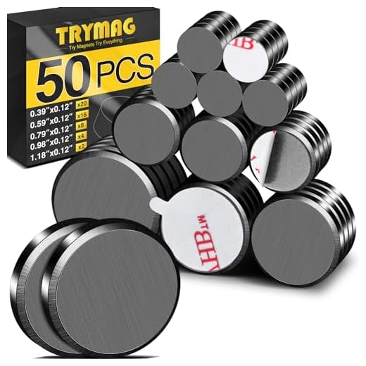 TRYMAG Small Magnets for Crafts with Adhesive Backing, 5 Different Size, 50Pcs Strong Round Circle Magnets Ceramic Industrial Magnets, Flat Ferrite Craft Magnets for Refrigerator, Button, Hobbies