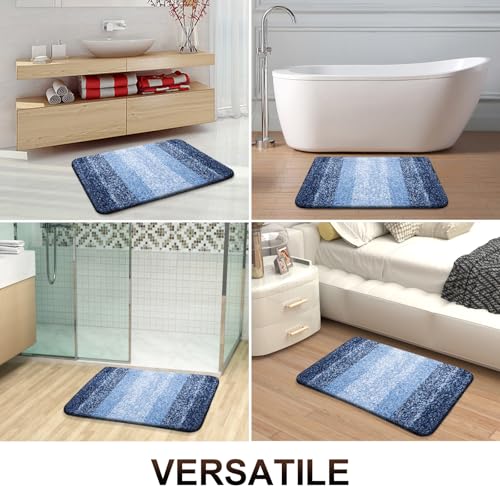 OLANLY Bathroom Rug Mat 59x24, Extra Soft and Absorbent Microfiber Bath Rugs, Non-Slip Plush Shaggy Bath Carpet Runner, Machine Wash Dry, Bath Mats for Bathroom Floor, Tub and Shower, Navy