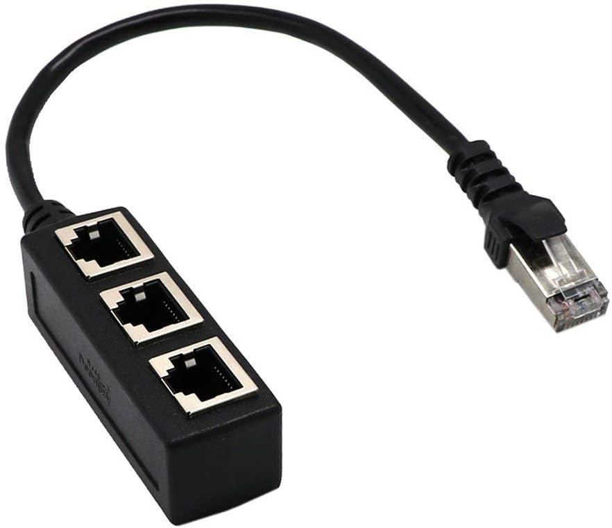 RJ45 Male to 3 x Female LAN Ethernet Splitter Adapter Cable, Network RJ45 Splitter Adapter 1 to 3 Port Ethernet Socket Connector Switch for CAT 5 CAT 6 Cat7 (Black)