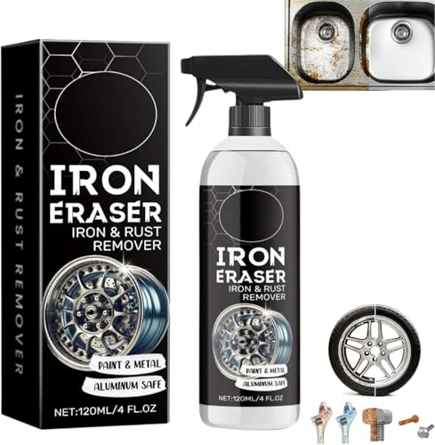 Genérico Iron Eraser Rust Remover Spray, 120ml Descontaminante Ferrico Coche, Espray removedor de Polvo de Hierro para Llantas y Pintura de automóviles, para Superficies automotrices (1 Unidad)