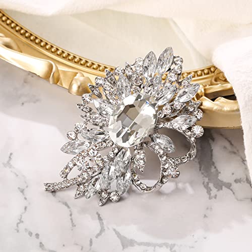Image of BriLove Women's Stunning Crystal Rhinestone Marquise Large Flower Bow Brooches Scarf Decoration Brooch Pin for Wedding Party