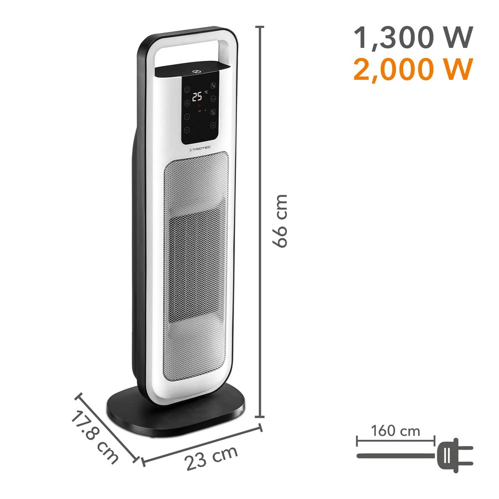 TROTEC Termoventilatore ceramico TFC 21 E - potenza termica 1300 W / 2000 W - riscaldamento con termostato, superficie ambiente da 24 m² a 60 m³, funzione oscillazione 80°
