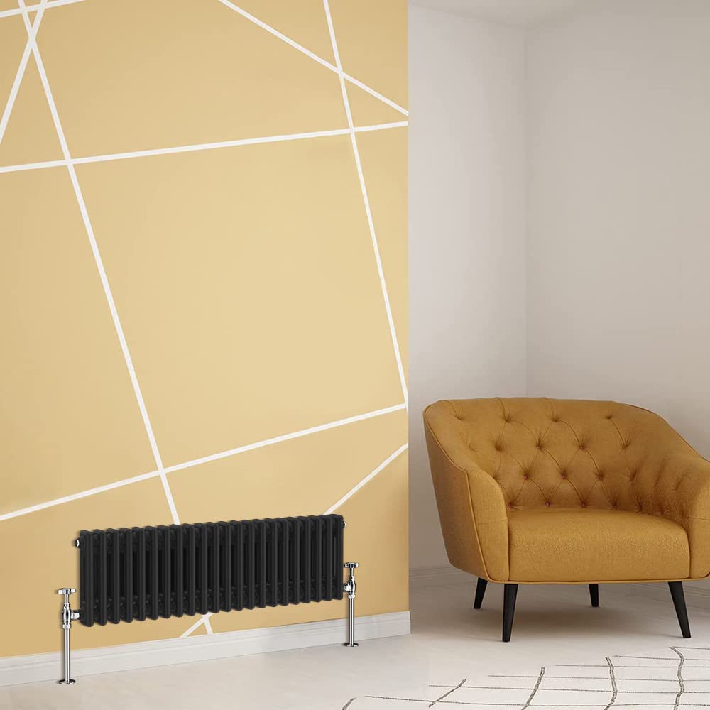 Warmehaus Traditional Radiator Double Column Black Horizontal Cast Iron Style Central Heating Radiator 300 x 1010mm