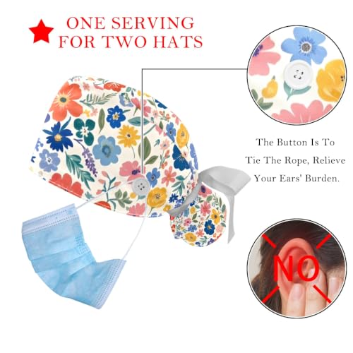 Image of 2 PCS Bouffant Cap with Button Ponytail Pouch Working Cap Sweatband Adjustable Surgical Cap Black and White Cow