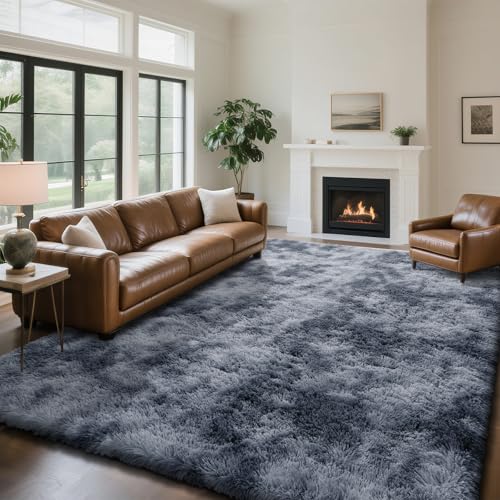Fluffy Rug Shaggy Area Rug, Mottling Dark Grey 8x10 Area Rugs for Living Room, Large Shag Area Rugs for Bedroom Kids Room Home Decor, Upgrade Anti-Skid Rectangular Fuzzy Rugs