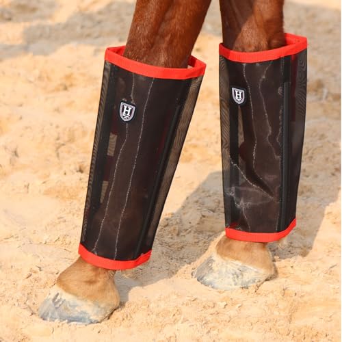 Image of Harrison Howard Loose-Fitting Horse Fly Leggings Breathable, Tear-Resistant Fine Mesh Leg Guards Stay-on Comfortable Fly Boots (Set of 4)