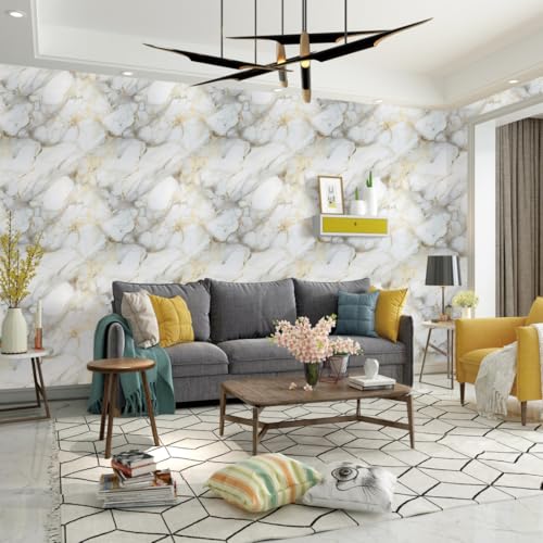 Image of INFINITY DECOR Light Grey & White Marble UV Wall Panels with Golden Design - Self Adhesive Waterproof 3D Wall Stickers | 60x60 cm Marble Texture Sheets for Walls, Furniture & Kitchen (Pack of 25)