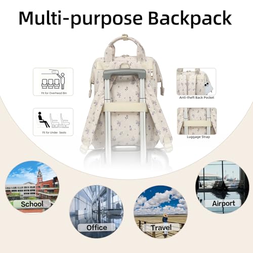 Image of Corduroy Laptop Backpack for Women 15.6 Inch Stylish College School Bookbag, Business Work & Travel Computer Backpacks (Floral Purple)