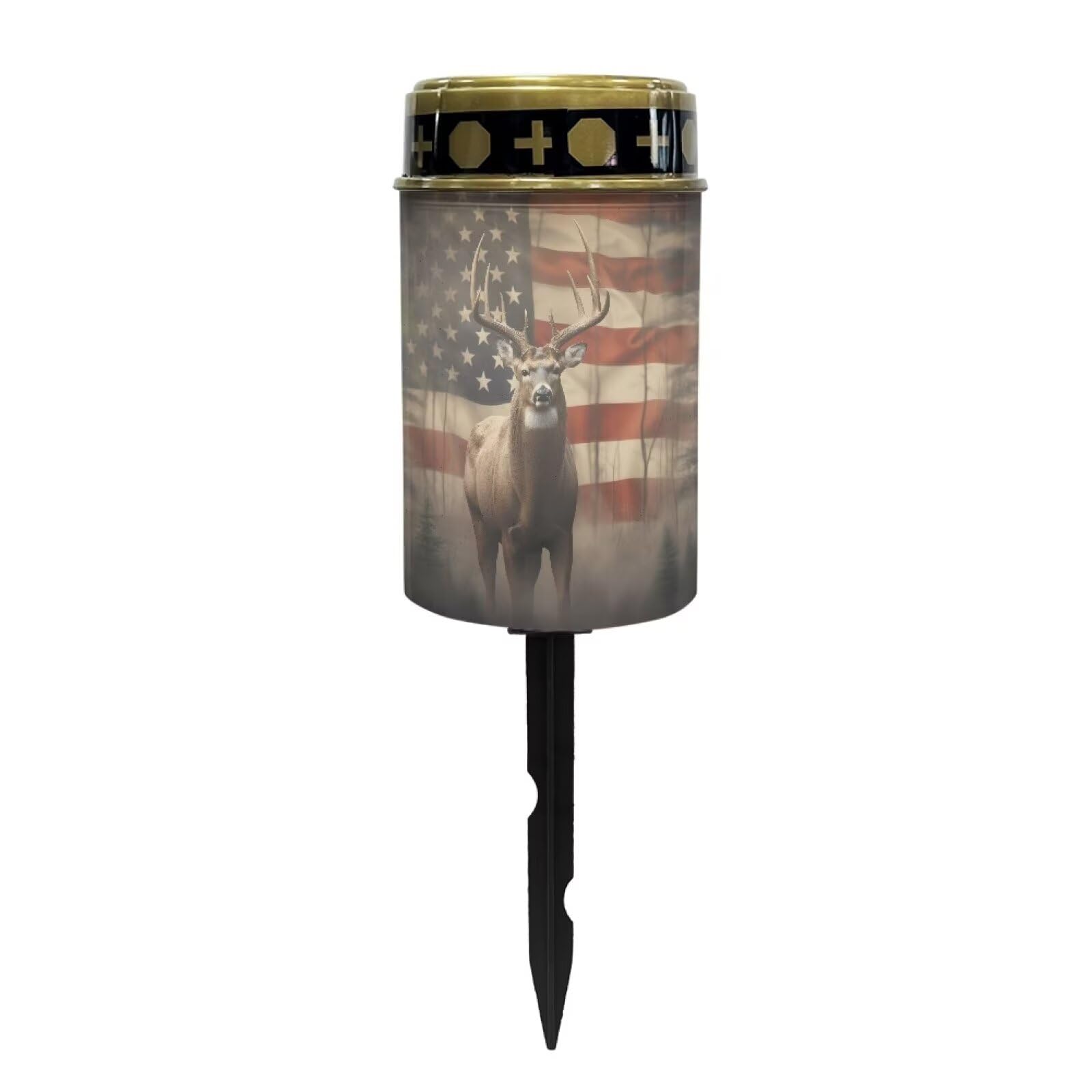 Poceacles Solar Lights Cemetery Solar Lights for Grave Solar Candle Solar Lantern Light Walkway Lights Waterproof Landscape Lighting for Loss of Loved One, Deer American Flag