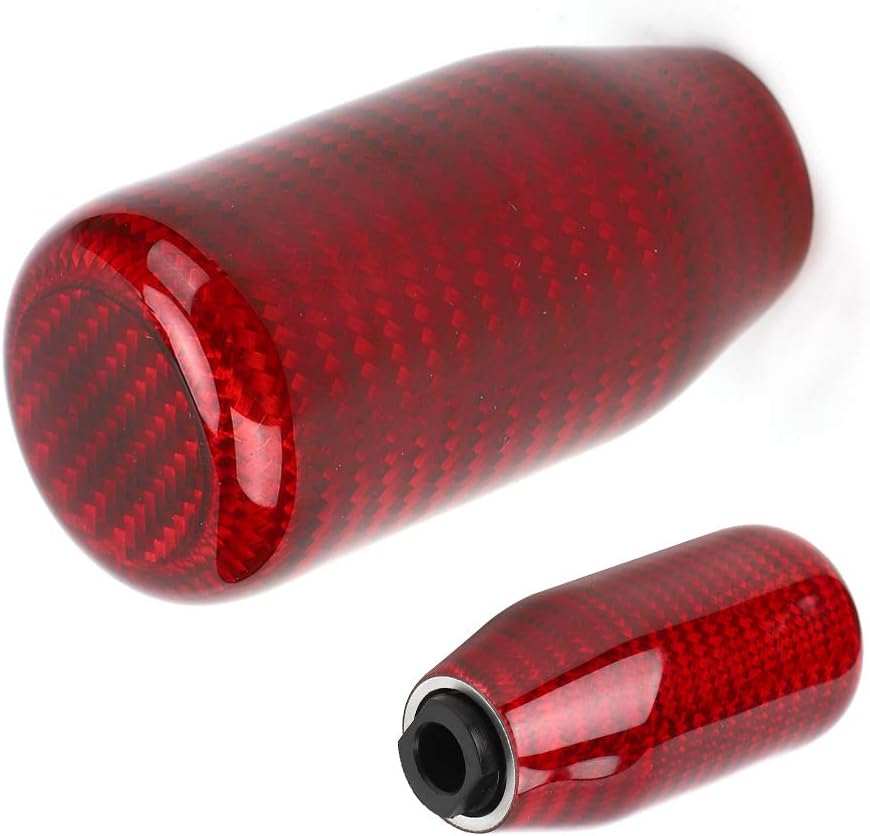 Tbest Shifter Knobs Red,Shifter Knob Red Carbon,Gear Shift Head Gear Shift Accessories Universal Car Gear Shift Knob Head Aluminum Carbon Fiber Auto Modification Red Short Type