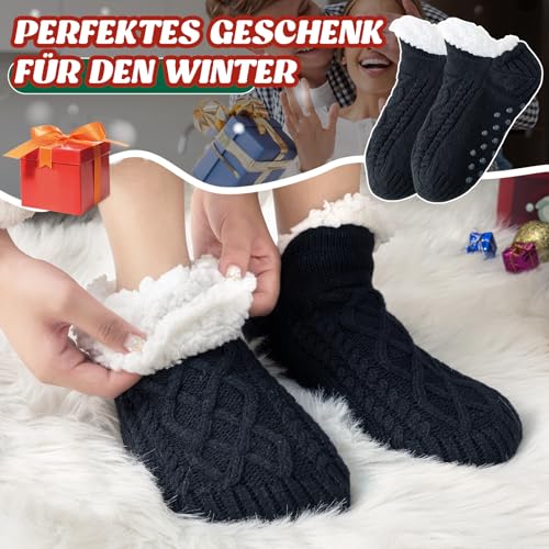 Niorasen Kuschelsocken Damen Herren, Dicke Flauschige Socken mit Greifern, Weiche Warme Winter Hüttensocken Haussocken Stoppersocken, Valentinstag Geburtstag Geschenk, EU 36-44, 1 Paar, Schwarz