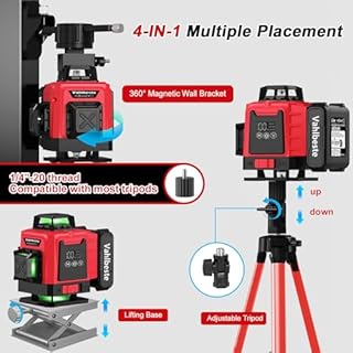 Vahlbeste Niveau Laser avec Trepied 4 x 360°, 4D 16 Lignes Laser Chantier avec 2 x 4800mAh Batterie & Affichage LED, Niveau Laser 360 Autonivelant, APP, Télécommande, IP54 Étanche et Anti-Poussière