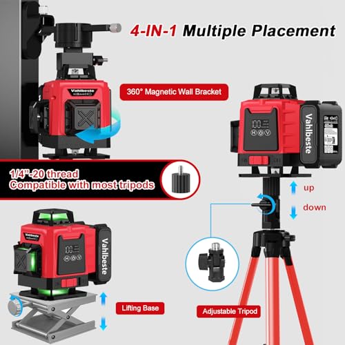 Vahlbeste Kreuzlinienlaser mit Stativ, Laser Wasserwaage mit 2x4800mAh Batterien & LED-Anzeige, 4x360 Grad Laser Level, 4D 16 Linienlaser Selbstnivellierend/APP/Fernbedienung/IP54 Wasser- & Staubdicht