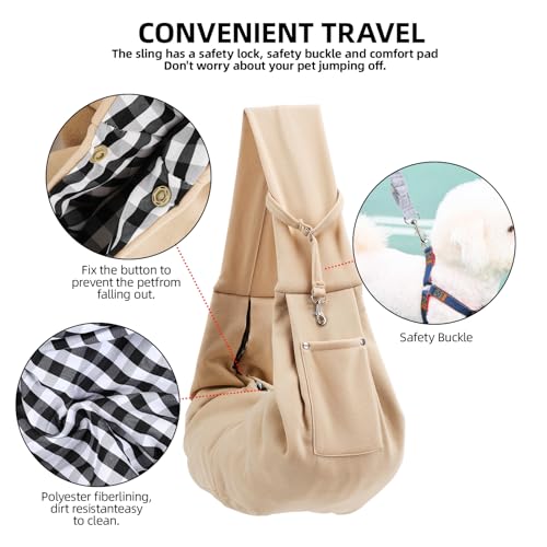 ARZQUT Dog Carrier Sling - Reversible Puppy Carrier Purse with Storage Pocket, Hand-Free Dog Sling Carrier for Carry Small Dogs and Cats，Travel Safety Harness, Dog and cat Harness (Apricot) by ARZQUT - Image 4