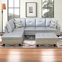 Sectional Couch for Living Room Furniture Set Sliver White,Sectional Sofa Set L Shape Sofa and Chaise with Storage Ottoman for Living Room/ApartmentSliver White,Facing Left Chaise