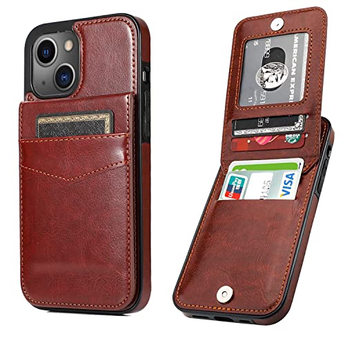 WHITESUGAR iPhone 13 ケース 手帳型 本革感 おしゃれ iPhone 14 ケース 手帳型 本革感 カード収納 メンズ スタンド機能付き 財布型 日常生活 便利 高級素材 高級PUレザー フラップ式 カードポケット 上質な手触り 全面保護 2024最新デザイン【ブラウン】