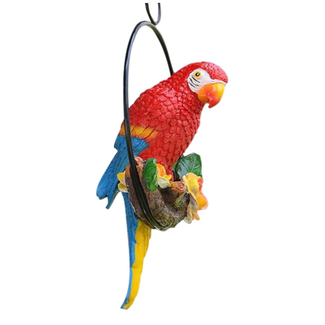 AwnsIMfreien Hangigng Parrot Statue, Hanging Parrot Garden Decor Resin Outdoor Decor on Perch Garden Sculpture Statue for Outdoor Decorations Red