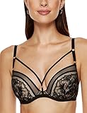 Gorteks Lingerie Gwen-B1 Push-up-BH, Spitze, gepolstert Unterwäsche Frauen, BH Damen mit bügel, bequem Push up, Klassische BH, Komfort - 70F, Schwarz