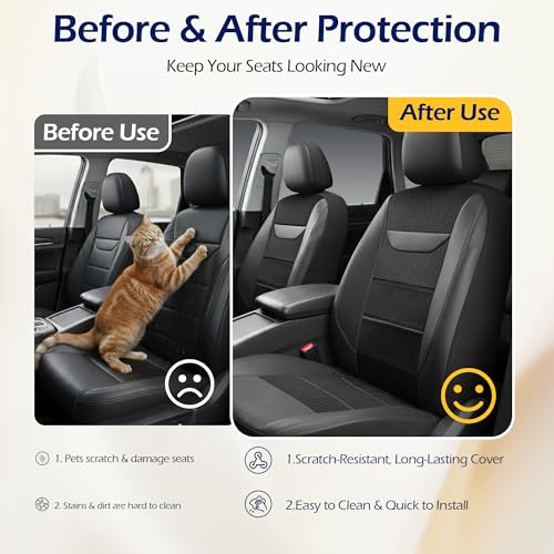 kingphenix 2 Pack Front Memory Foam Leather Car Seat Covers, Breathable 4D Mesh, Easy Install Automotive Seat Protectors, Airbag Compatible, Universal Fit for Cars, Trucks, Vans, SUV - Black - Image 3