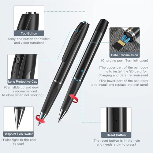 Image of DEATTI1080P Body Camera Pen [Upgraded 2024] - Body Cam with HD Video or Picture Taking, SD Card Storage, and Manual Control for Privacy Compliance (DECM8)