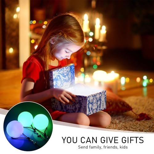 3 Stück LED Poi Bälle Set, Poi Ball LED Glow Poi Kugeln mit Regenbogen Farben und Strobe-Effekt, LEDPOI Jonglierbälle mit verstellbaren Doppelschlaufen-Leinen Spielzeug für Anfänger und Profis