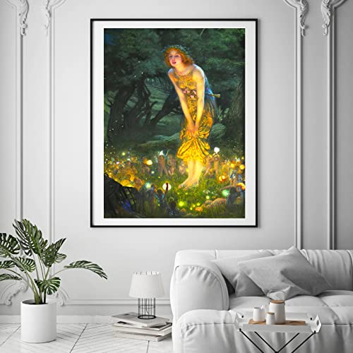 Kway Midsummer Eve Wall Art -Edward Robert Hughes Art Rrints -Fairy Painting Neoclassical Art Novue Print - Famous Oil Paintings Reproductions For Home & Office Wall Decor - Unframed 12X16In/30X40Cm #TOP1