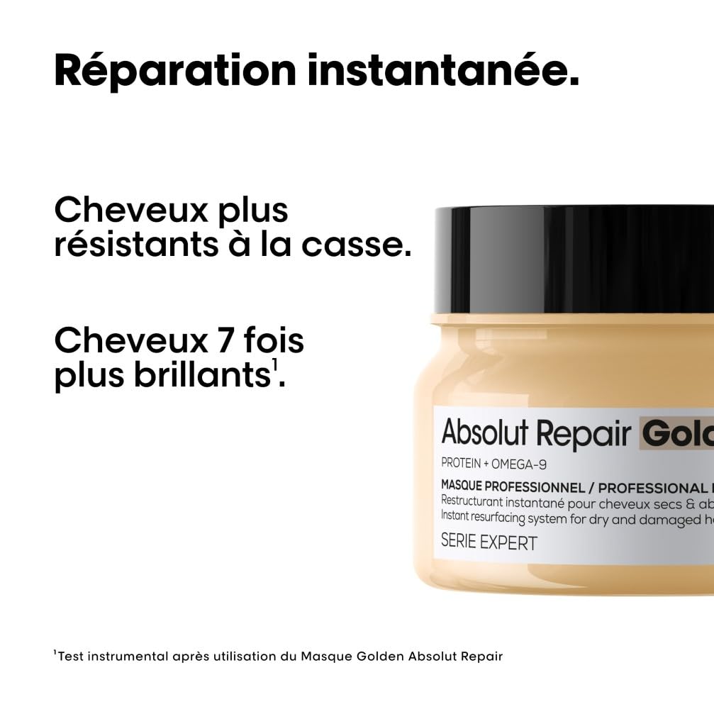 L'OREAL PROFESSIONNEL - Restructuration Instantanée - Absolut Repair Golden - Cheveux Secs & Abîmés - Répare & Protège Intensément - 7x Plus de Brillance