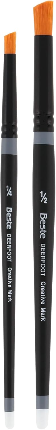 Creative Mark Beste Golden Taklon Deerfoot Stippler, 1/2" - 2 Pack Artist Paint Brush, Professional Watercolor Brushes, for Acrylic Painting, Short Handle, Sharp Edges, Hand-Tied & Shaped