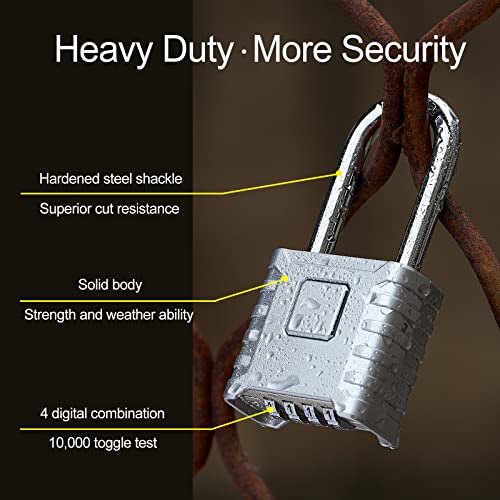 Zgsj Combination Lock Outdoor Combination Lock Heavy Duty Padlock Resettable Combination Lock (Sliver Long) #TOP3
