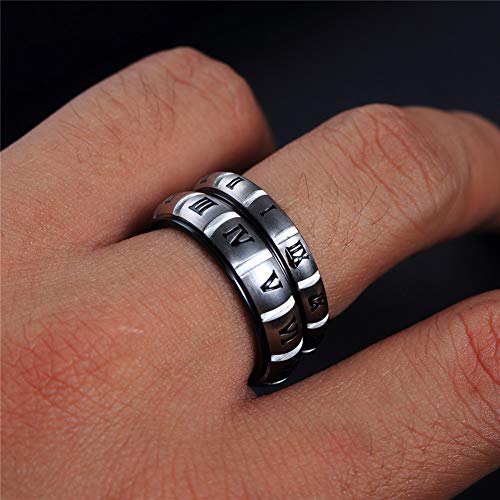 Image of PAURO Unisex Stainless Steel Roman Numerals Spin Worry Ring for Anxiety