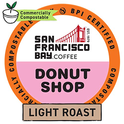 SF Bay Coffee Donut Shop 80 Ct Light Roast Compostable Coffee Pods, K Cup Compatible including Keurig 2.0